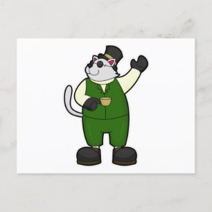 Kat als bruidegom met koffie en hoed briefkaart