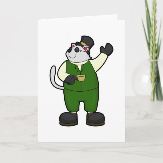 Kat als bruidegom met koffie en hoed kaart (Voorkant)