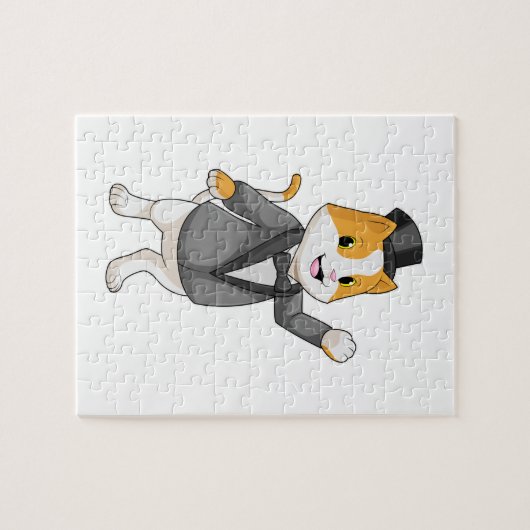 Kat als bruidegom met lint legpuzzel (Horizontaal)