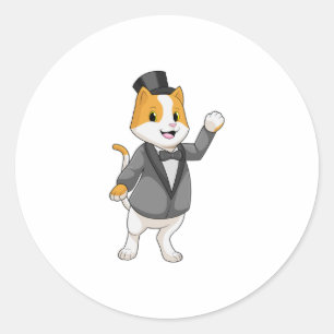 Kat als bruidegom met lint ronde sticker