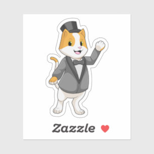 Kat als bruidegom met lint sticker