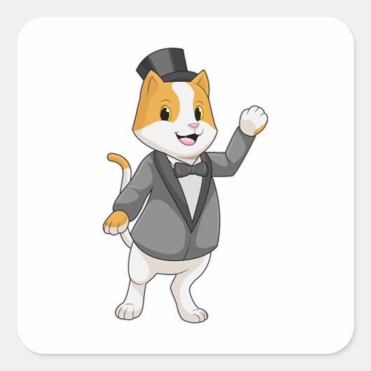 Kat als bruidegom met lint vierkante sticker (Voorkant)