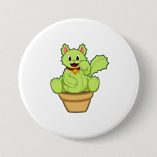 Kat als Cactus Ronde Button 7,6 Cm (Voorkant)