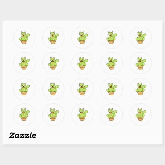 Kat als Cactus Ronde Sticker (Vel)