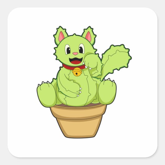 Kat als Cactus Vierkante Sticker (Voorkant)