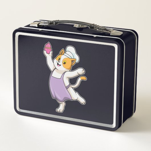 Kat als Cook met kookplatform en muffin (Achterkant)