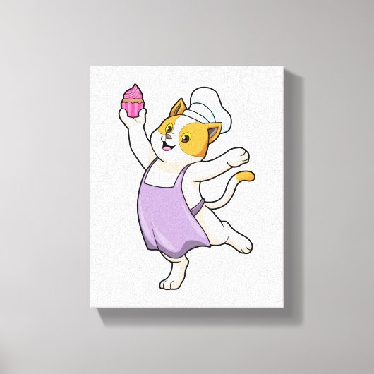 Kat als Cook met kookplatform en muffin Canvas Afdruk (Voorkant)