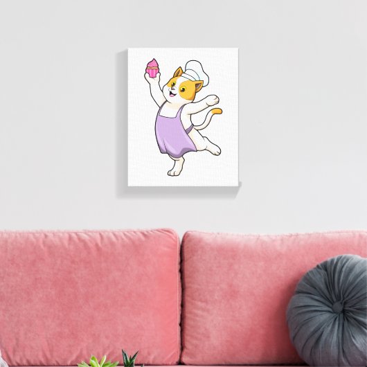 Kat als Cook met kookplatform en muffin Canvas Afdruk (Insitu (Woonkamer))
