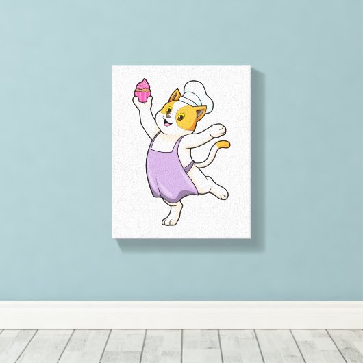 Kat als Cook met kookplatform en muffin Canvas Afdruk (Insitu (Houten vloer))