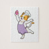 Kat als Cook met kookplatform en muffin Legpuzzel (Verticaal)