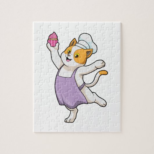 Kat als Cook met kookplatform en muffin Legpuzzel (Verticaal)