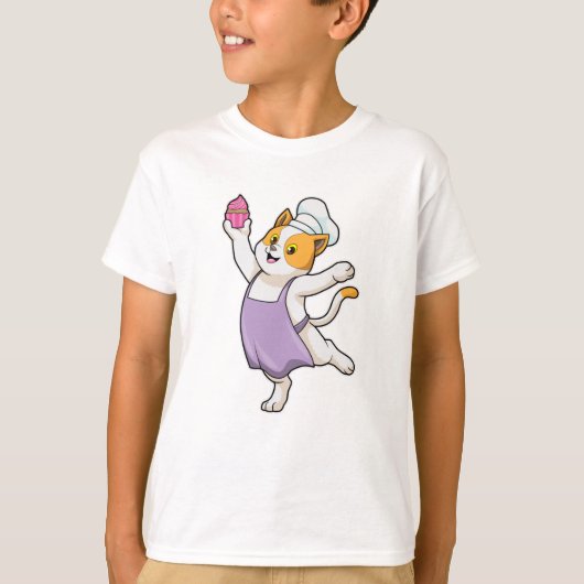 Kat als Cook met kookplatform en muffin T-shirt (Voorkant)