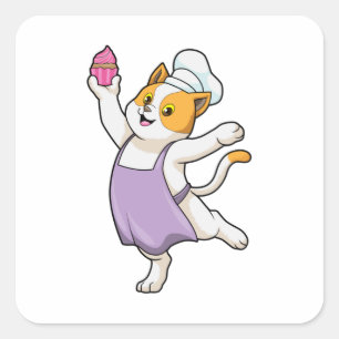 Kat als Cook met kookplatform en muffin Vierkante Sticker