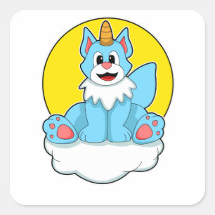 Kat als eenhoorn op wolken & zon vierkante sticker