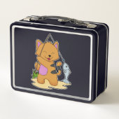 Kat als Fisher met Geviste staaf en vis (Achterkant)