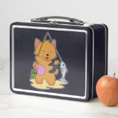 Kat als Fisher met Geviste staaf en vis (In situ)