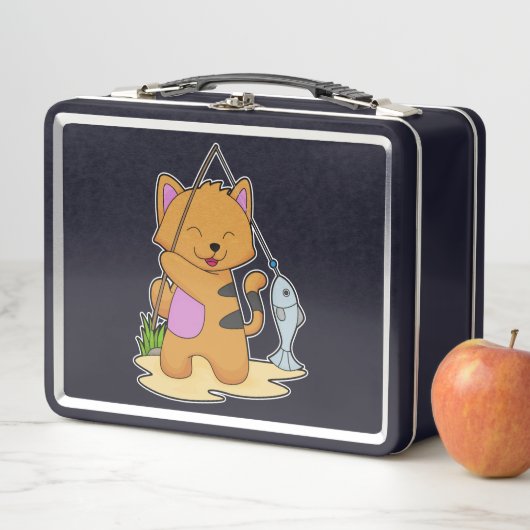 Kat als Fisher met Geviste staaf en vis (In situ)