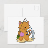 Kat als Fisher met Geviste staaf en vis Briefkaart (Voorkant / Achterkant)