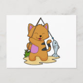 Kat als Fisher met Geviste staaf en vis Briefkaart (Voorkant)
