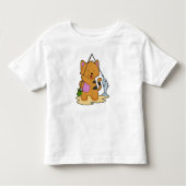 Kat als Fisher met Geviste staaf en vis Kinder Shirts (Voorkant)