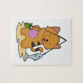 Kat als Fisher met Geviste staaf en vis Legpuzzel (Horizontaal)