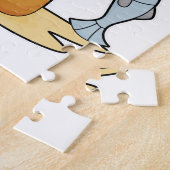 Kat als Fisher met Geviste staaf en vis Legpuzzel (Zijkant)