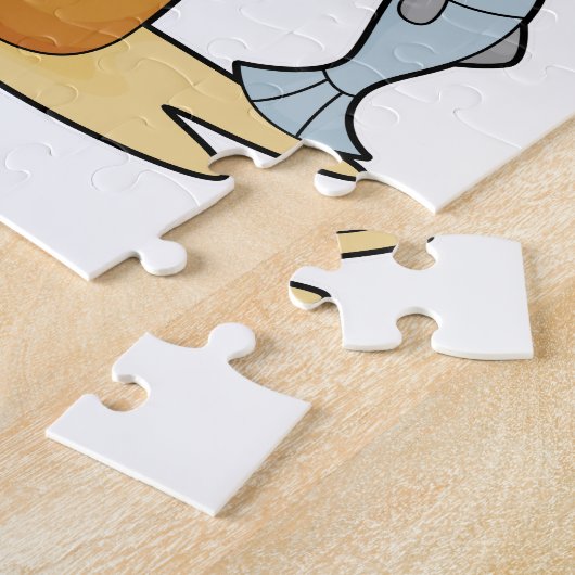 Kat als Fisher met Geviste staaf en vis Legpuzzel (Zijkant)