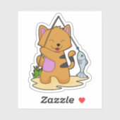 Kat als Fisher met Geviste staaf en vis Sticker (Vel)