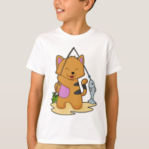 Kat als Fisher met Geviste staaf en vis T-shirt