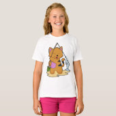 Kat als Fisher met Geviste staaf en vis T-shirt (Voorkant volledig)