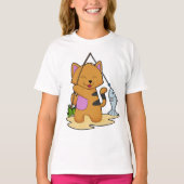 Kat als Fisher met Geviste staaf en vis T-shirt (Voorkant)