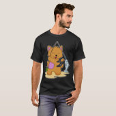 Kat als Fisher met Geviste staaf en vis T-shirt (Voorkant volledig)