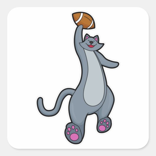 Kat als Football speler met Football Vierkante Sticker (Voorkant)