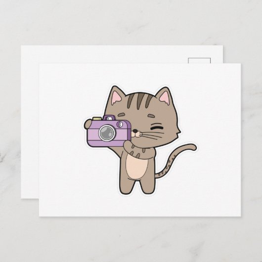 Kat als fotograaf met camera briefkaart (Voorkant / Achterkant)
