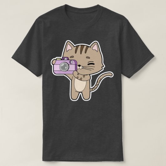 Kat als fotograaf met camera t-shirt (Design voorkant)