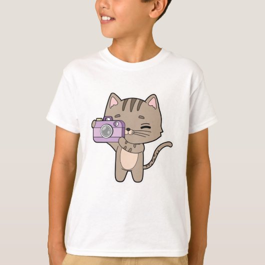 Kat als fotograaf met camera t-shirt (Voorkant)