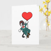 Kat als grond met hartballon kaart (Gele Bloem)