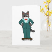 Kat als Groom met Suit & Lint Kaart (Gele Bloem)