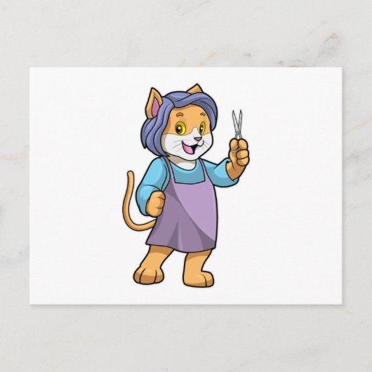 Kat als hairdresser met schaar briefkaart (Voorkant)
