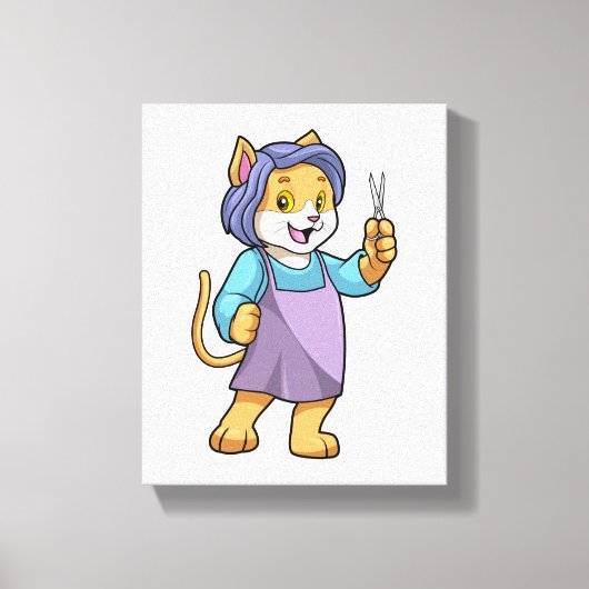 Kat als hairdresser met schaar canvas afdruk (Voorkant)