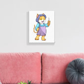 Kat als hairdresser met schaar canvas afdruk (Insitu (Woonkamer))