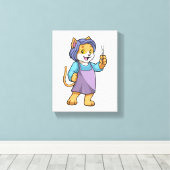 Kat als hairdresser met schaar canvas afdruk (Insitu (Houten vloer))