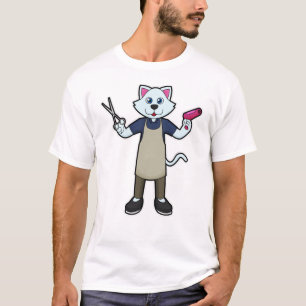 Kat als hairdresser met schaar- en haardroger t-shirt