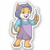 Kat als hairdresser met schaar sticker (Voorkant)