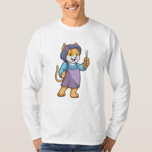 Kat als hairdresser met schaar t-shirt