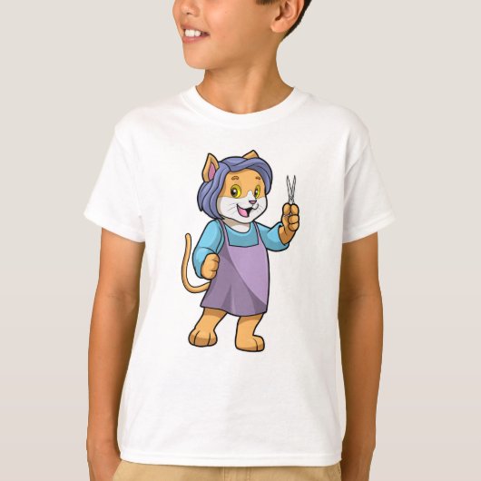 Kat als hairdresser met schaar t-shirt (Voorkant)