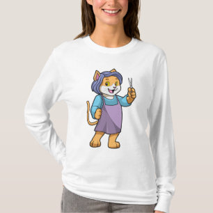 Kat als hairdresser met schaar t-shirt