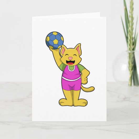 Kat als handballspeler met handbal kaart (Voorkant)