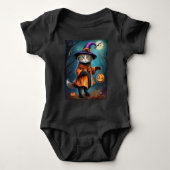 Kat als heks cute Halloween Romper (Voorkant)