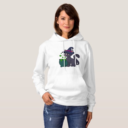 Kat als heks met Cauldron Hoodie (Voorkant volledig)